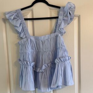 Elegant Light Blue Ruffled Blouse